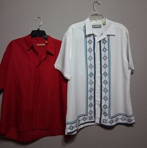 EUC.Havanera White/Blue Rayon and Red Linen Blend Button Down Men's S/S Shirts.